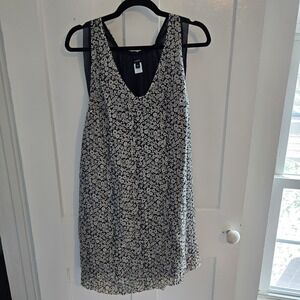 J. Crew Navy Cream Floral V-Neck Racer Back Silk Dress, Size 10, Navy Lining